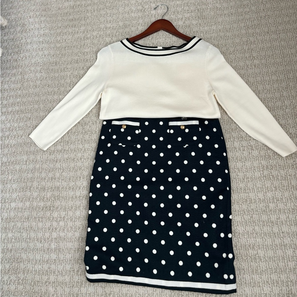 Talbots cotton sweater and coordinating skirt, black/cream